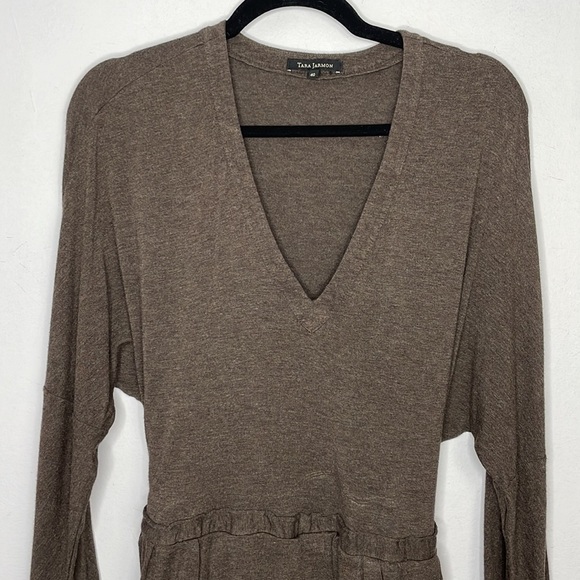 Tara Jarmon soft jersey stretchy brown long sleeve pockets dress - Picture 2 of 7